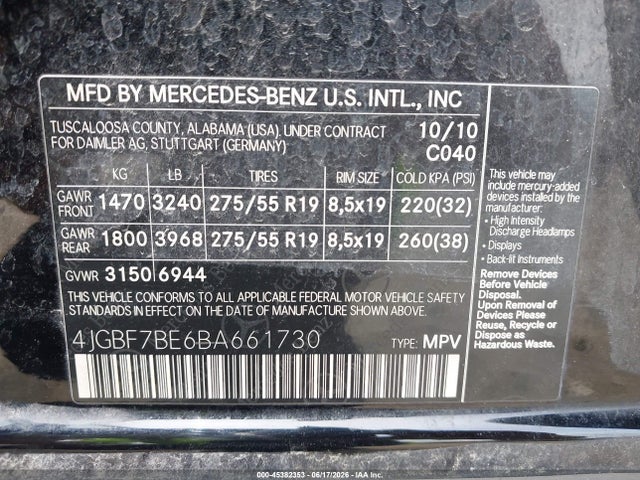 Aukcja sprzedaży 2011 Mercedes-benz Gl 450 4matic, vin: 4JGBF7BE6BA661730, numer aukcji: 45382353