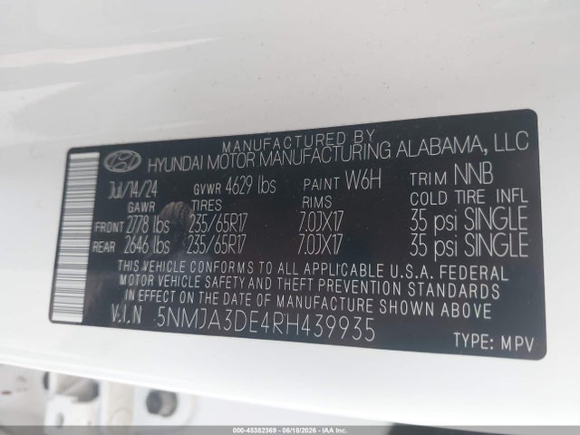 Продаж на аукціоні авто 2024 Hyundai Tucson Se, vin: 5NMJA3DE4RH439935, номер лоту: 45382369
