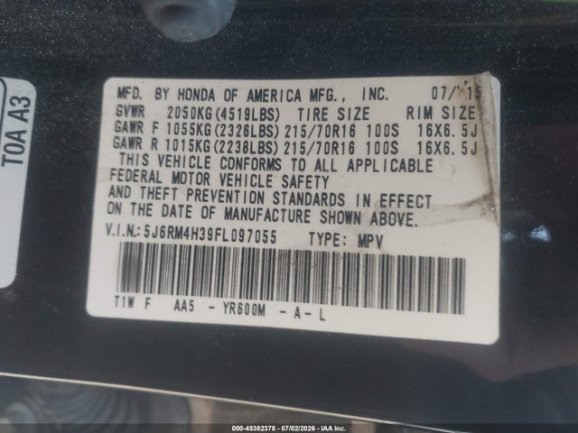 Honda CR-V LX 2015 5J6RM4H39FL097055 Image 9