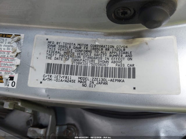 2005 Toyota Corolla Le მანქანა იყიდება აუქციონზე, vin: JTDBR32E752056067, აუქციონის ნომერი: 45382391