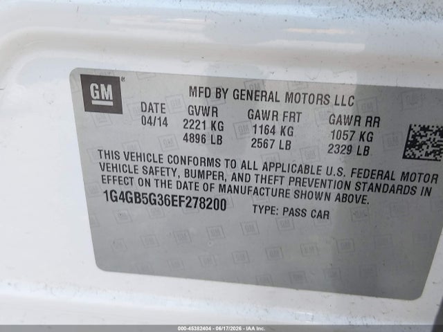 2014 Buick Lacrosse Leather Group მანქანა იყიდება აუქციონზე, vin: 1G4GB5G36EF278200, აუქციონის ნომერი: 45382404