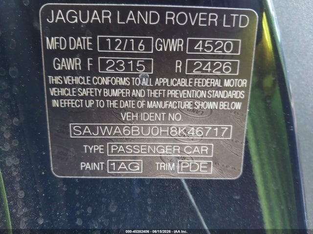 45382406 :رقم المزاد ، SAJWA6BU0H8K46717 vin ، 2017 Jaguar F-type S/s British Design Edition مزاد بيع