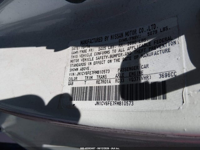 2015 Infiniti Q60 მანქანა იყიდება აუქციონზე, vin: JN1CV6FE7FM810573, აუქციონის ნომერი: 45382457