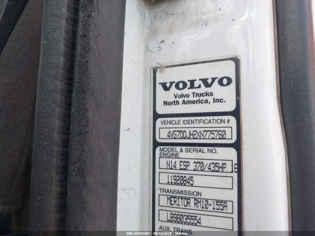 1999 Volvo Vn მანქანა იყიდება აუქციონზე, vin: 4VG7DDJH2XN775760, აუქციონის ნომერი: 45382487