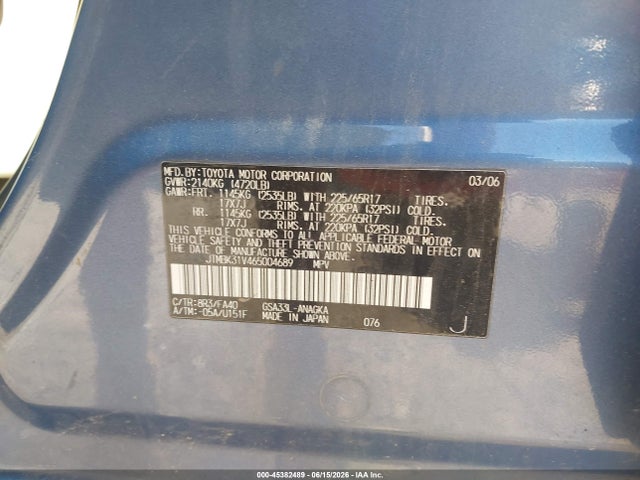 Aukcja sprzedaży 2006 Toyota Rav4 Limited V6, vin: JTMBK31V465004689, numer aukcji: 45382489