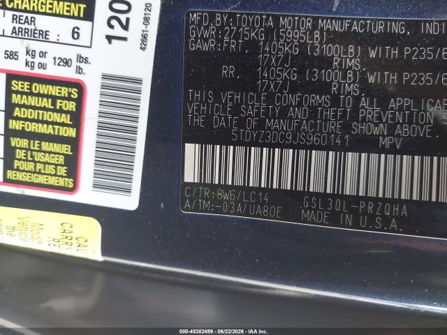 Продажа на аукционе авто 2018 Toyota Sienna Xle 8 Passenger, vin: 5TDYZ3DC9JS960141, номер лота: 45382499