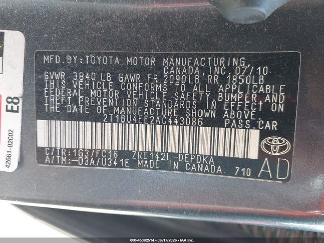 Aukcja sprzedaży 2010 Toyota Corolla Le, vin: 2T1BU4EE2AC443086, numer aukcji: 45382514