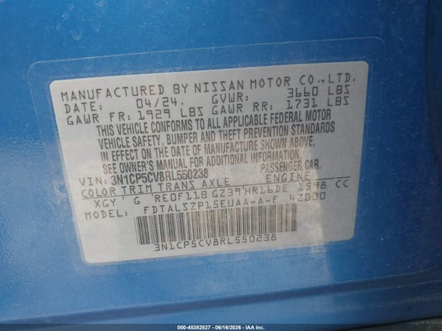 Продаж на аукціоні авто 2024 Nissan Kicks Sv Xtronic Cvt, vin: 3N1CP5CV8RL550238, номер лоту: 45382527