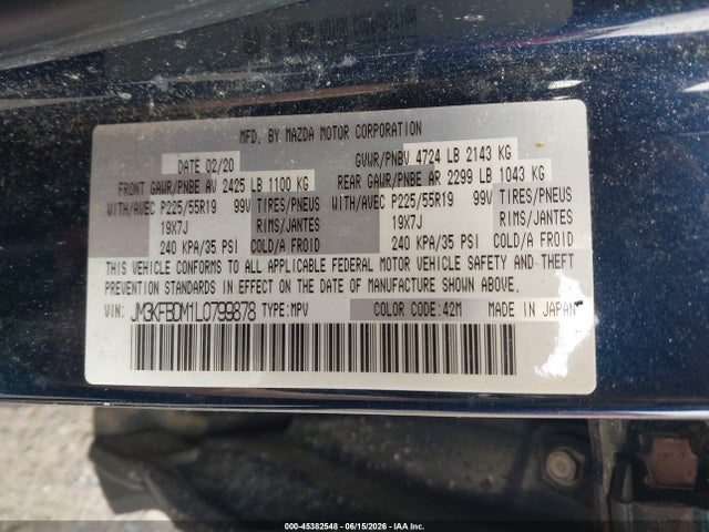 2020 Mazda Cx-5 Grand Touring მანქანა იყიდება აუქციონზე, vin: JM3KFBDM1L0799878, აუქციონის ნომერი: 45382548