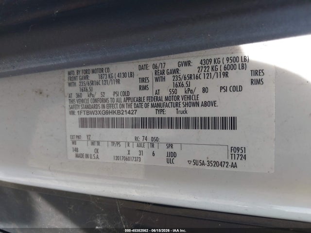 Aukcja sprzedaży 2017 Ford Transit-350, vin: 1FTBW3XG9HKB21427, numer aukcji: 45382562