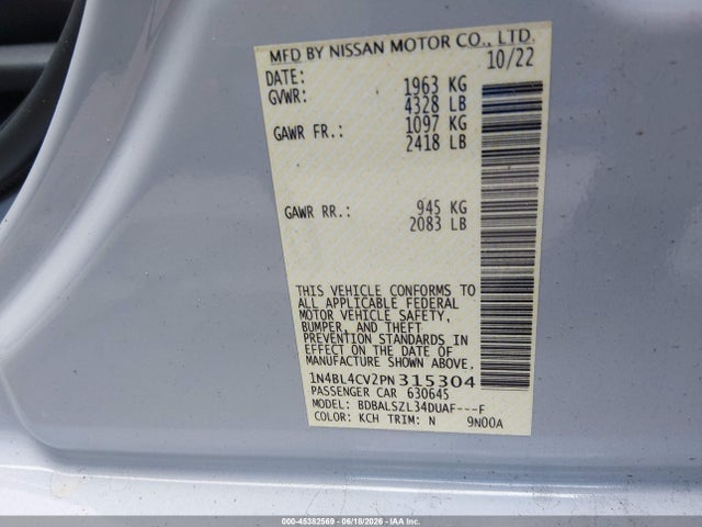 1N4BL4CV2PN315304 Nissan Altima Sr Fwd