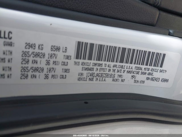 2014 Dodge Durango Sxt მანქანა იყიდება აუქციონზე, vin: 1C4RDJAG3EC591816, აუქციონის ნომერი: 45382600