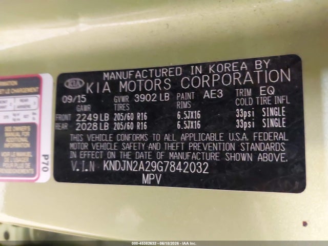 2016 Kia Soul მანქანა იყიდება აუქციონზე, vin: KNDJN2A29G7842032, აუქციონის ნომერი: 45382632