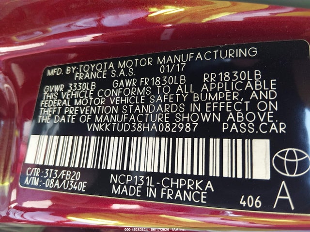 VNKKTUD38HA082987 Toyota YARIS LE