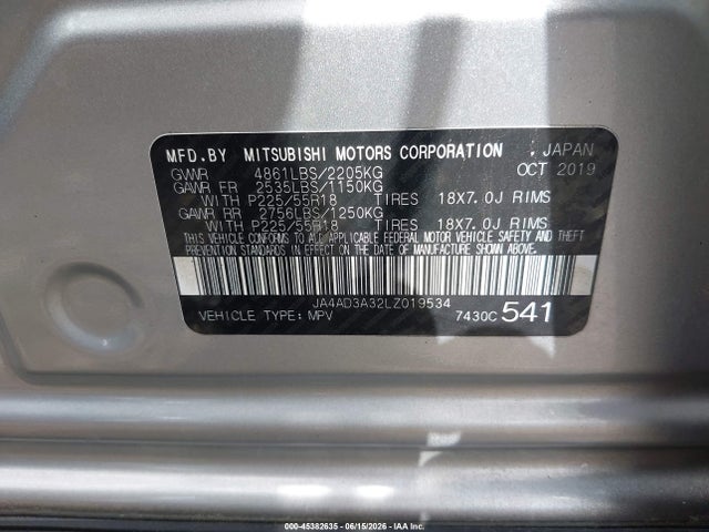 Продажа на аукционе авто 2020 Mitsubishi Outlander Sel 2.4, vin: JA4AD3A32LZ019534, номер лота: 45382635