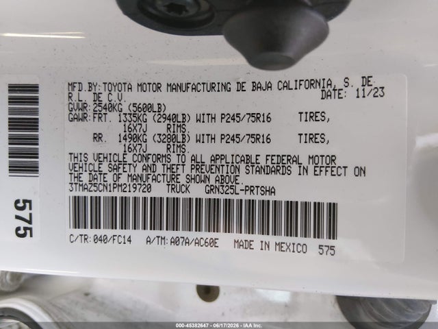 3TMAZ5CN1PM219720 Toyota Tacoma Sr5 V6