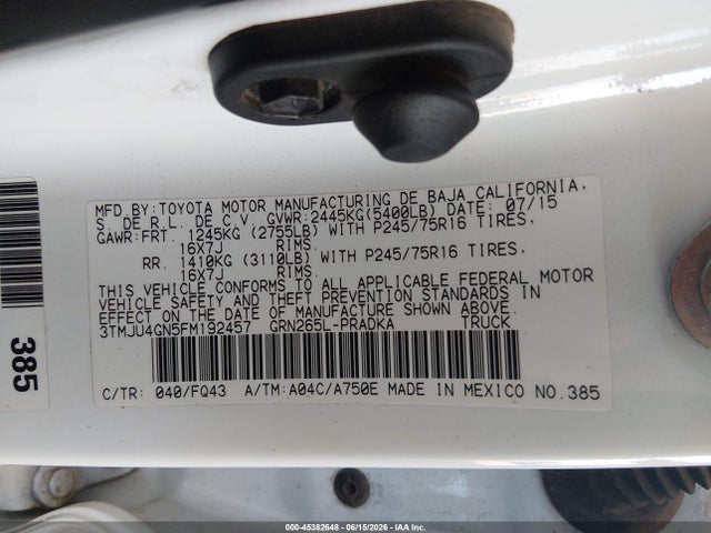 Продаж на аукціоні авто 2015 Toyota Tacoma Prerunner V6, vin: 3TMJU4GN5FM192457, номер лоту: 45382648