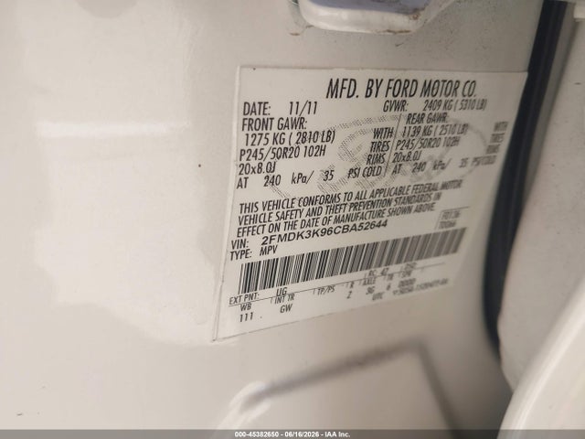 Aukcja sprzedaży 2012 Ford Edge Limited, vin: 2FMDK3K96CBA52644, numer aukcji: 45382650
