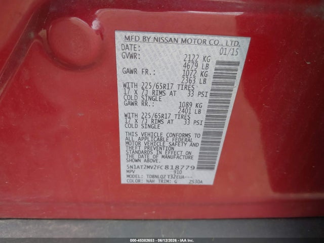 Aukcja sprzedaży 2015 Nissan Rogue Sv, vin: 5N1AT2MV2FC818779, numer aukcji: 45382653