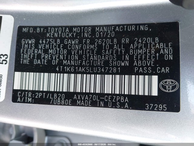 Toyota CAMRY XSE 2020 4T1K61AK5LU347281 Image 9