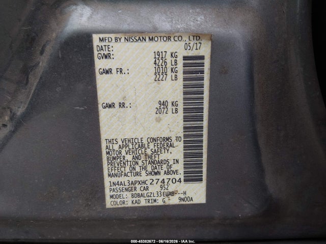 Nissan Altima 2.5 S 2017 1N4AL3APXHC274704 Image 9