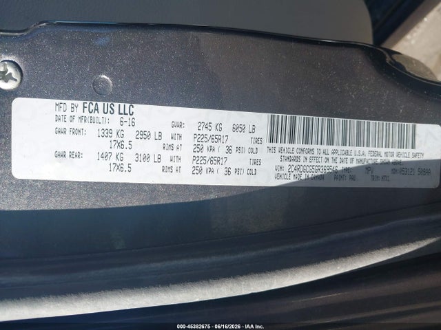Aukcja sprzedaży 2016 Dodge Grand Caravan Sxt, vin: 2C4RDGCG5GR369546, numer aukcji: 45382675