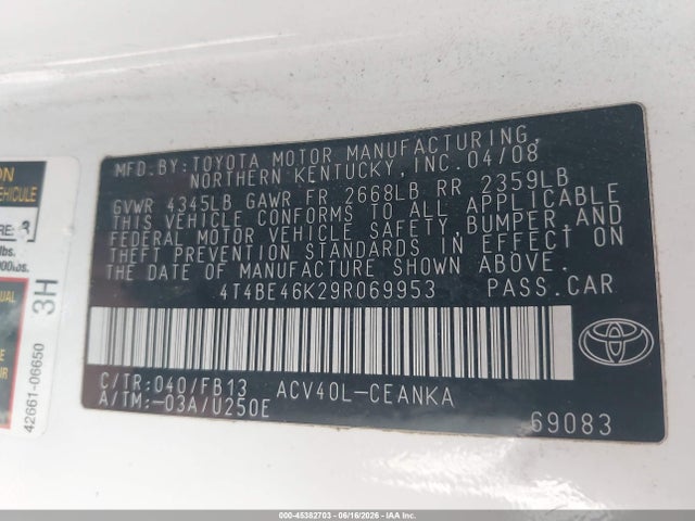 Aukcja sprzedaży 2009 Toyota Camry Le, vin: 4T4BE46K29R069953, numer aukcji: 45382703