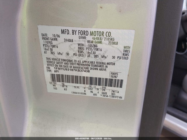 Продаж на аукціоні авто 2007 Ford Escape Xlt/xlt Sport, vin: 1FMYU93187KB37438, номер лоту: 45382708