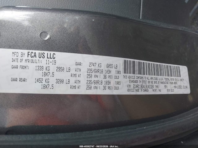 Продаж на аукціоні авто 2020 Chrysler Pacifica 35th Anniversary Touring L, vin: 2C4RC1BG4LR141324, номер лоту: 45382747