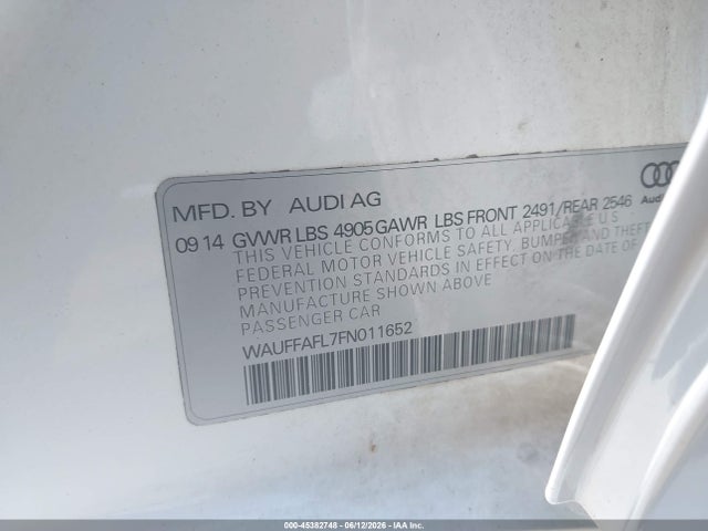 Aukcja sprzedaży 2015 Audi A4 2.0t Premium, vin: WAUFFAFL7FN011652, numer aukcji: 45382748