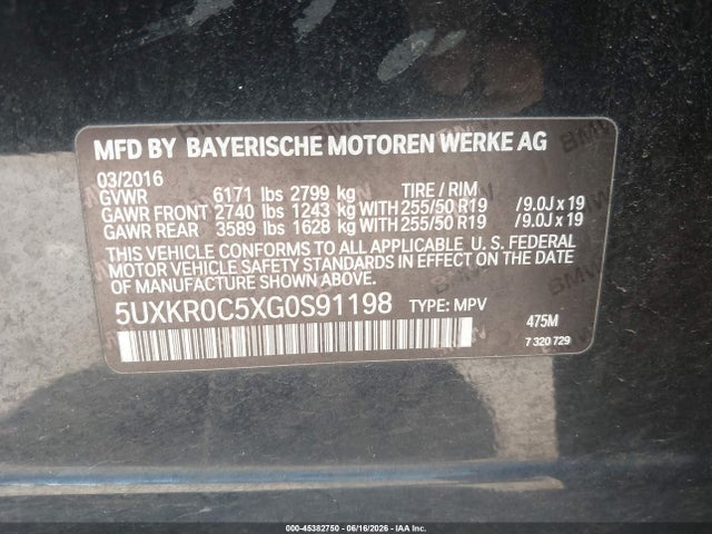 2016 Bmw X5 Xdrive35i მანქანა იყიდება აუქციონზე, vin: 5UXKR0C5XG0S91198, აუქციონის ნომერი: 45382750