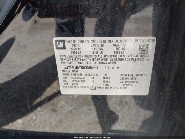 Продаж на аукціоні авто 2010 Cadillac Srx Luxury Collection, vin: 3GYFNDEY8AS596982, номер лоту: 45382766