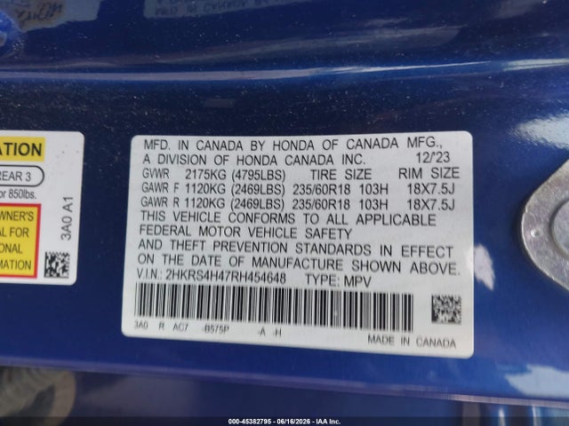 2HKRS4H47RH454648 Honda Cr-v Ex Awd