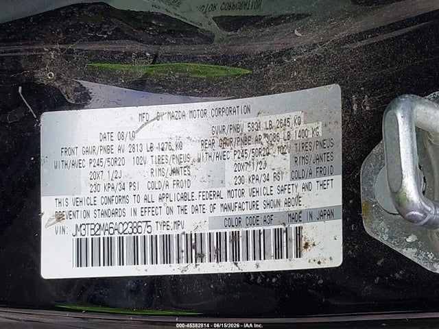 2010 Mazda Cx-9 Grand Touring მანქანა იყიდება აუქციონზე, vin: JM3TB2MA6A0238675, აუქციონის ნომერი: 45382814