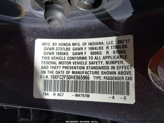 Honda Civic Lx 2017 19XFC2F50HE065966 Image 9