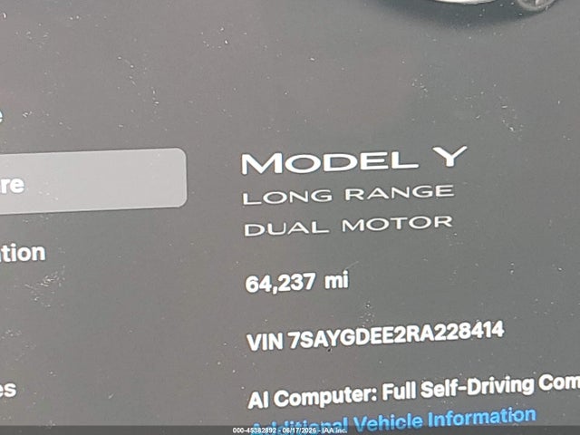 Aukcja sprzedaży 2024 Tesla Model Y Long Range Dual Motor All-wheel Drive, vin: 7SAYGDEE2RA228414, numer aukcji: 45382892