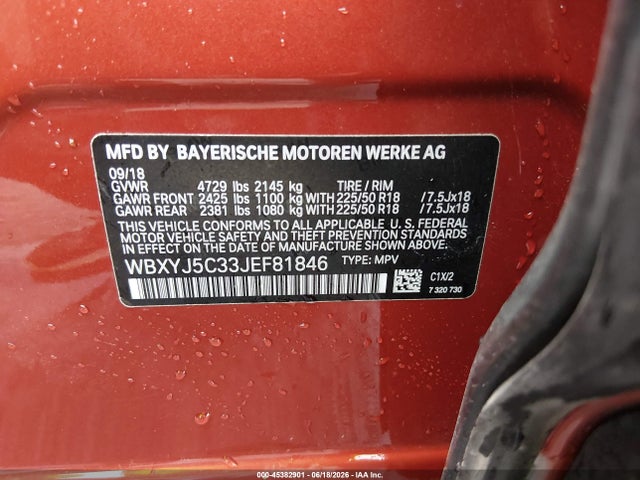 2018 Bmw X2 Xdrive28i მანქანა იყიდება აუქციონზე, vin: WBXYJ5C33JEF81846, აუქციონის ნომერი: 45382901