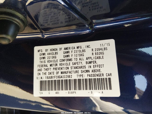 Aukcja sprzedaży 2016 Acura Tlx, vin: 19UUB1F3XGA002962, numer aukcji: 45382946