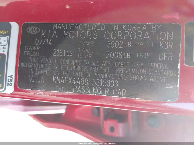 Продажа на аукционе авто 2015 Kia Forte Ex, vin: KNAFX4A88F5315333, номер лота: 45382951