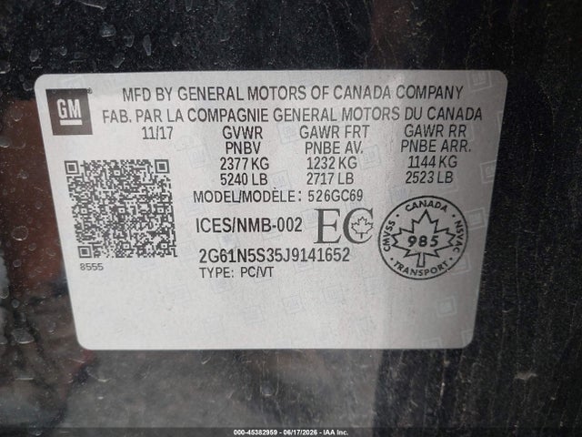 Aukcja sprzedaży 2018 Cadillac Xts Luxury, vin: 2G61N5S35J9141652, numer aukcji: 45382959