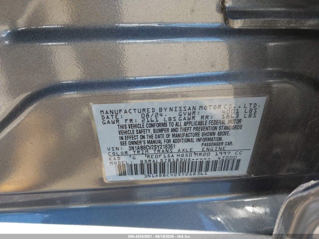 Aukcja sprzedaży 2025 Nissan Sentra Sv, vin: 3N1AB8CV2SY218361, numer aukcji: 45383001