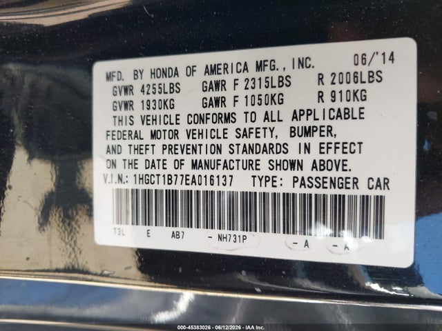 Honda ACCORD EX 2014 1HGCT1B77EA016137 Image 9