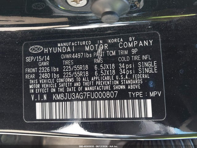 Aukcja sprzedaży 2015 Hyundai Tucson Limited, vin: KM8JU3AG7FU000807, numer aukcji: 45383035