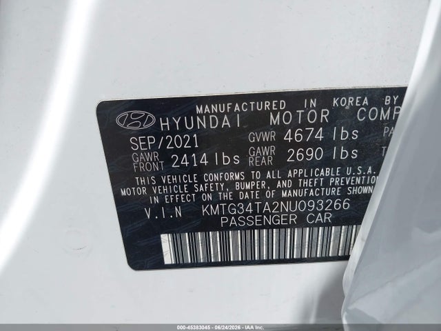 Aukcja sprzedaży 2022 Genesis G70 2.0t Rwd, vin: KMTG34TA2NU093266, numer aukcji: 45383045