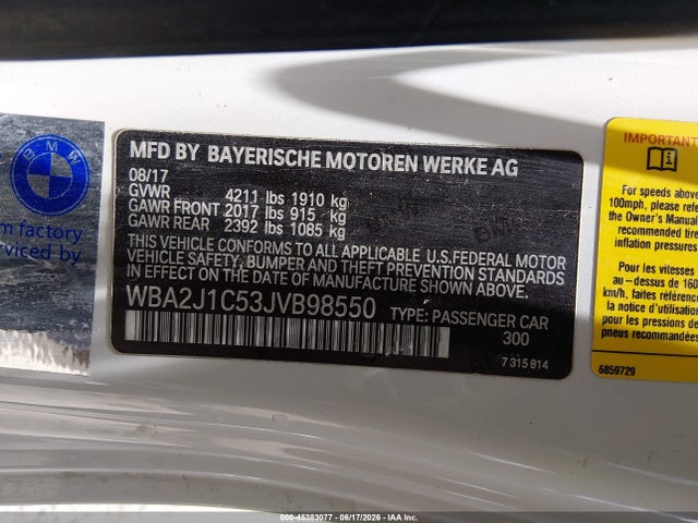 Продаж на аукціоні авто 2018 Bmw 230i, vin: WBA2J1C53JVB98550, номер лоту: 45383077
