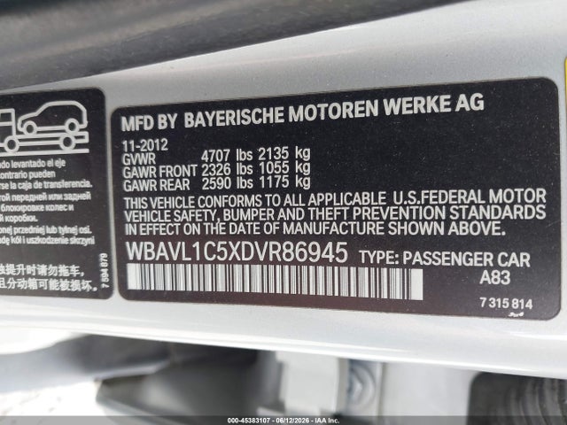 45383107 :رقم المزاد ، WBAVL1C5XDVR86945 vin ، 2013 Bmw X1 Xdrive28i مزاد بيع
