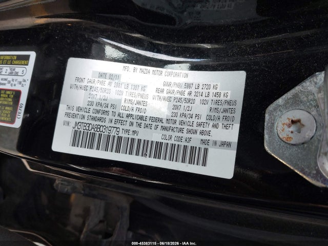 Aukcja sprzedaży 2011 Mazda Cx-9 Grand Touring, vin: JM3TB3DA8B0319779, numer aukcji: 45383115