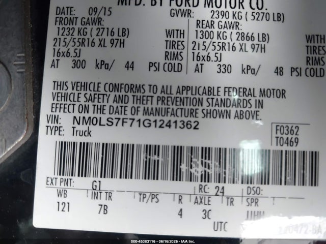 Aukcja sprzedaży 2016 Ford Transit Connect Xlt, vin: NM0LS7F71G1241362, numer aukcji: 45383116