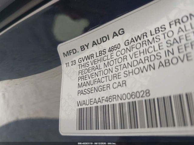 45383119 :رقم المزاد ، WAUEAAF46RN006028 vin ، 2024 Audi A4 Premium Plus 45 Tfsi S Line Quattro S Tronic مزاد بيع