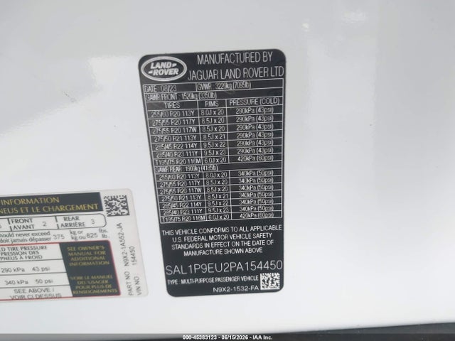 SAL1P9EU2PA154450 Land Rover Range Rover Sport Se